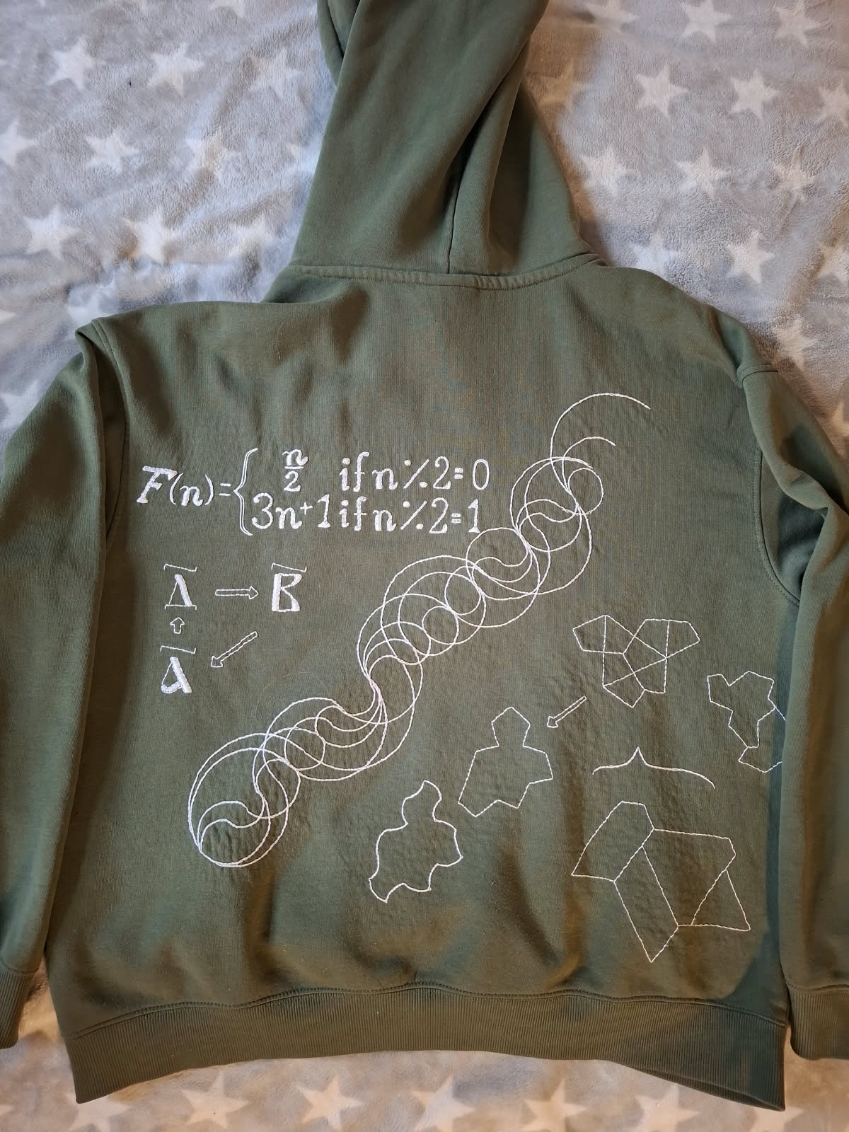 Hand-embroidered hoodie, back detail