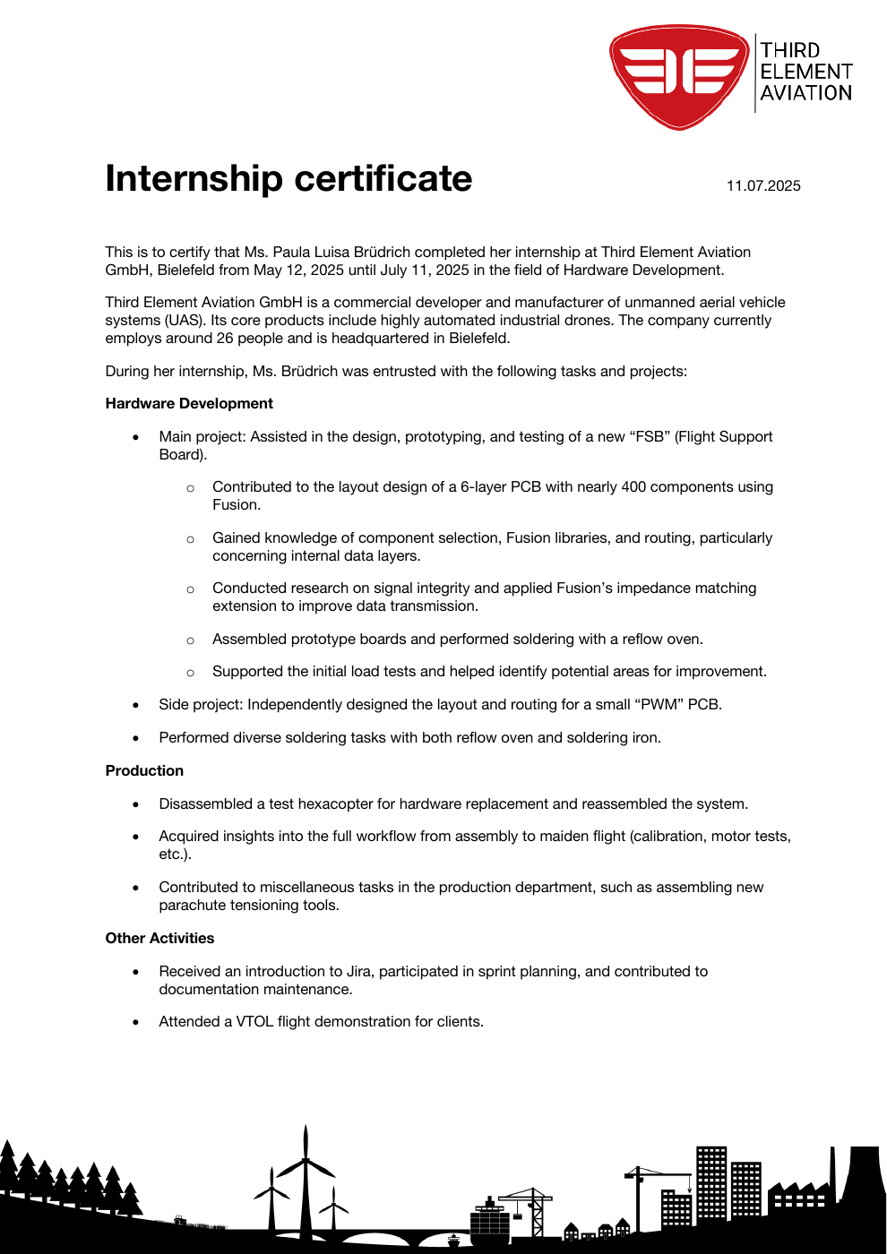 Internship certificate